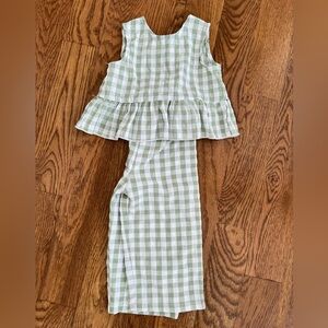Green and White Checkered Kids Dress